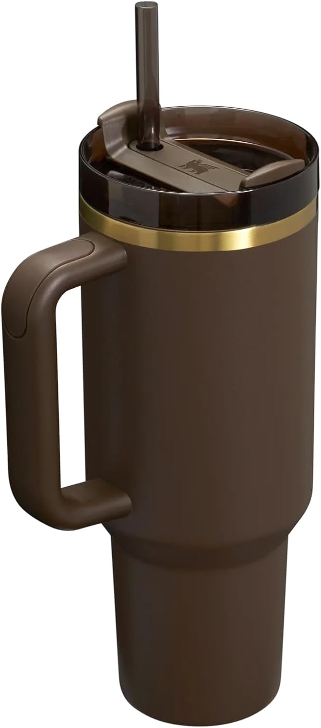 40 Oz Insulated Stainless Steel Tumbler – Chocolate Brown & Gold Finish, FlowState Lid, Limited Edition Drinkware | Stanley Quencher H2.0