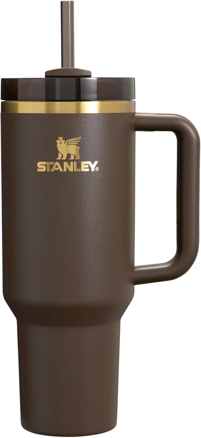 40 Oz Insulated Stainless Steel Tumbler – Chocolate Brown & Gold Finish, FlowState Lid, Limited Edition Drinkware | Stanley Quencher H2.0