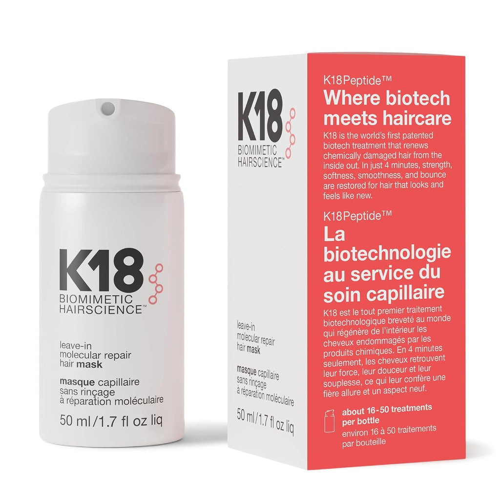 Leave-In Peptide Hair Mask – 4-Minute Treatment for Bleach, Color, Chemical & Heat-Damaged Hair | K18 Molecular Repair