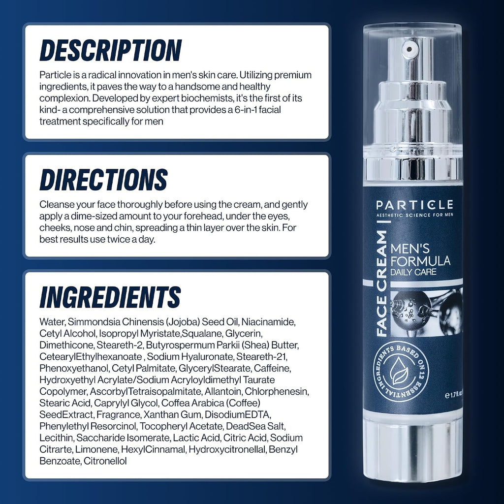 Men's Hydrating Face Cream 1.7 Fl Oz Pack of 3 – Daily Moisturizer with Vitamin C, E, Jojoba Oil & Hyaluronic Acid | Particle