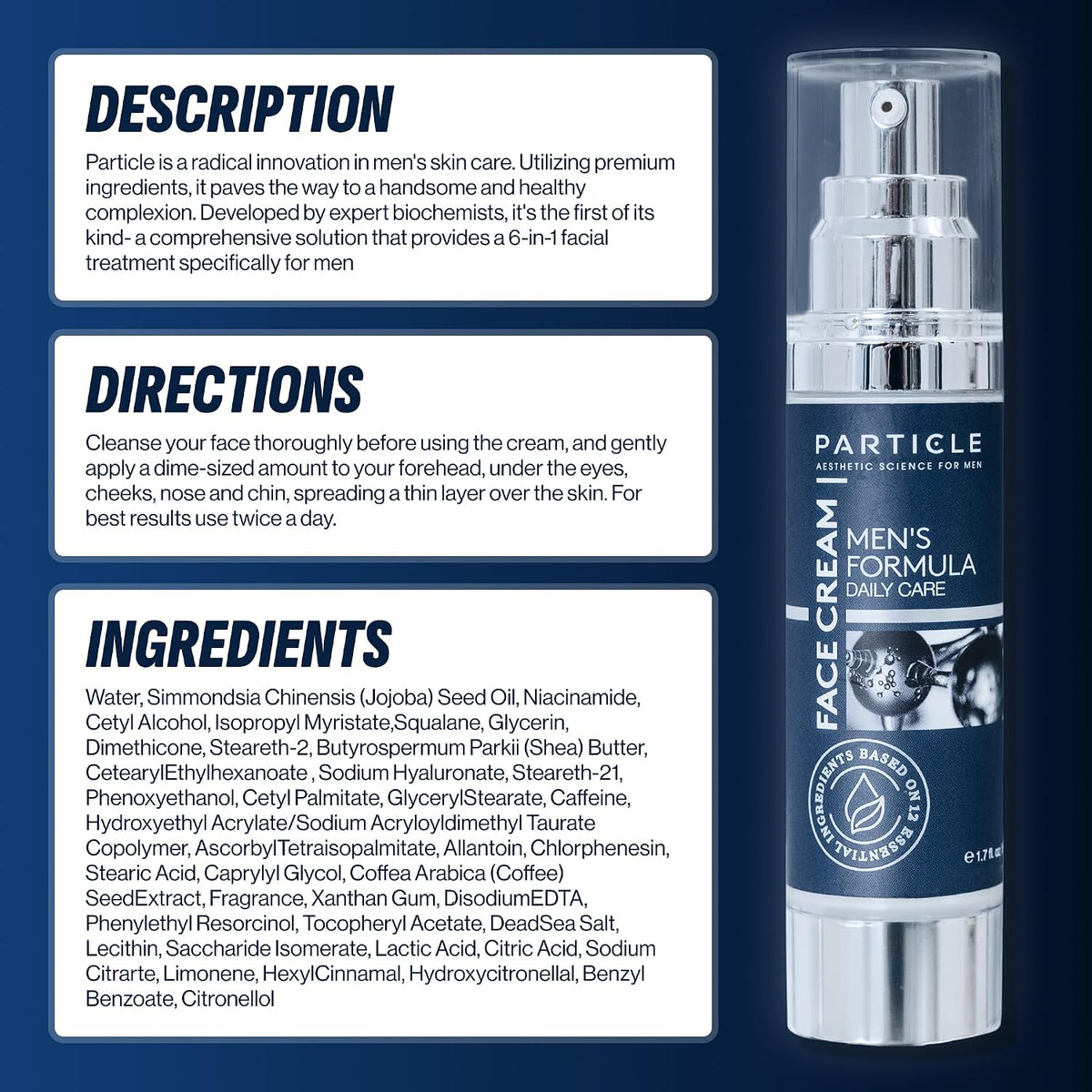 Men's Hydrating Face Cream 1.7 Fl Oz Pack of 3 – Daily Moisturizer with Vitamin C, E, Jojoba Oil & Hyaluronic Acid | Particle