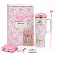 40 Oz Insulated Tumbler – Pink Ribbon Floral Design, Reusable Travel Cup with FlowState Lid | Stanley x LoveShackFancy Ribbon Rosa