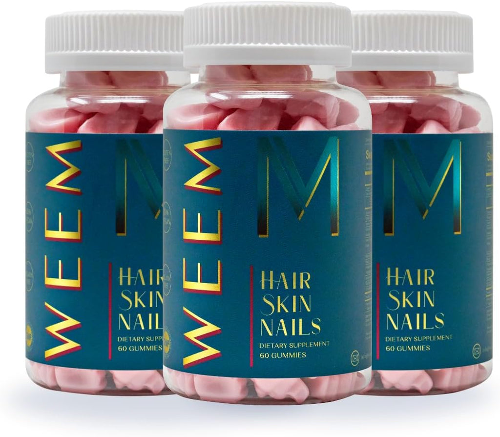 Hair, Skin & Nails Gummies 3-Pack – Vegan Biotin Vitamin Supplement for Healthy-Looking Hair, Strong Nails & Skin  WEEM