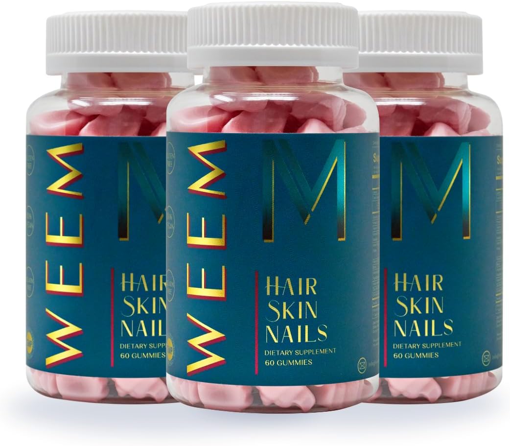 Hair, Skin & Nails Gummies 3-Pack – Vegan Biotin Vitamin Supplement for Healthy-Looking Hair, Strong Nails & Skin  WEEM