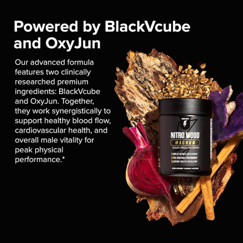 Nitro Wood Magnum - Nitric Oxide Booster for Men - Supports Blood Flow, Circulation & Male Performance - Beet Root & Citrulline Formula for Stamina, Endurance & Size - 60 Veg Capsules, 30 Servings