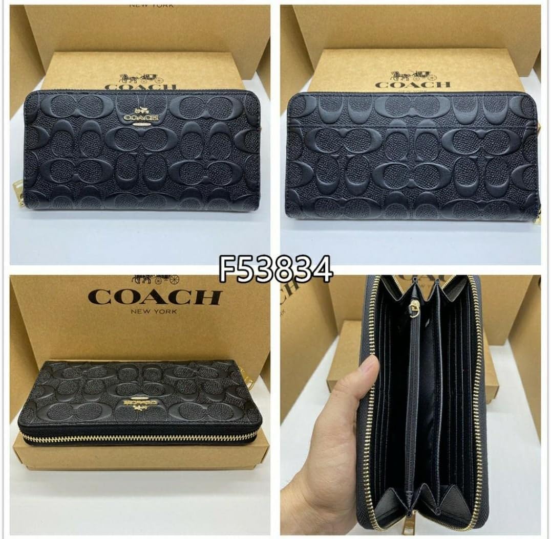 Women's Long Zip-Around Wallet – Debossed Signature Leather, Accordion Design, Elegant Card & Cash Organizer | COACH F53834