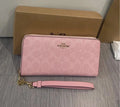 Women's Long Zip-Around Wallet – Powder Pink Signature Canvas, Elegant Card & Cash Organizer | COACH CW778