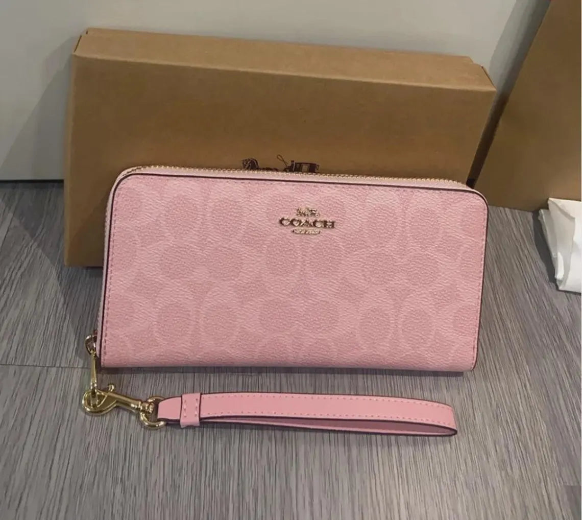 Women's Long Zip-Around Wallet – Powder Pink Signature Canvas, Elegant Card & Cash Organizer | COACH CW778