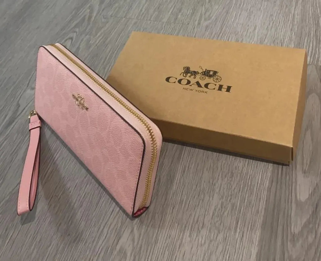 Women's Long Zip-Around Wallet – Powder Pink Signature Canvas, Elegant Card & Cash Organizer | COACH CW778