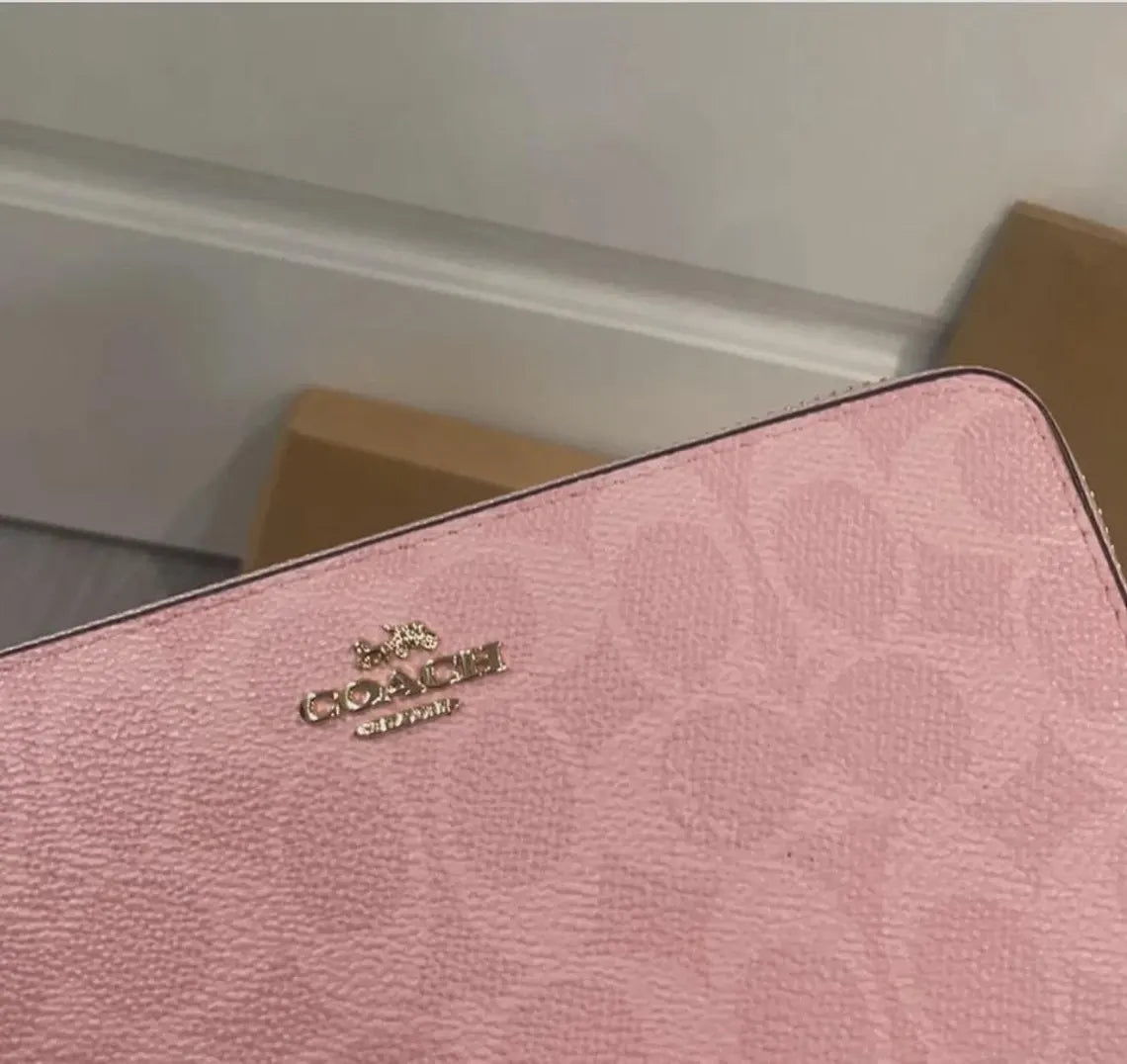 Women's Long Zip-Around Wallet – Powder Pink Signature Canvas, Elegant Card & Cash Organizer | COACH CW778