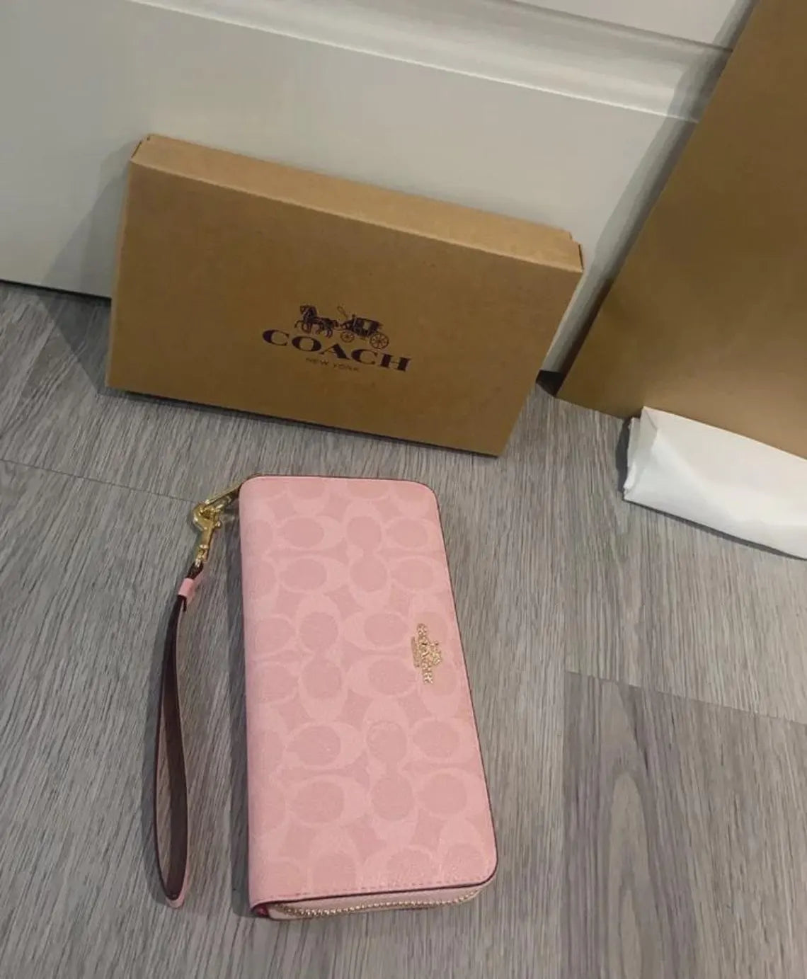 Women's Long Zip-Around Wallet – Powder Pink Signature Canvas, Elegant Card & Cash Organizer | COACH CW778