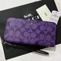 Women's Round Zip Wallet with Strap – Purple Signature Design, Stylish Everyday Card & Cash Organizer | COACH C4452