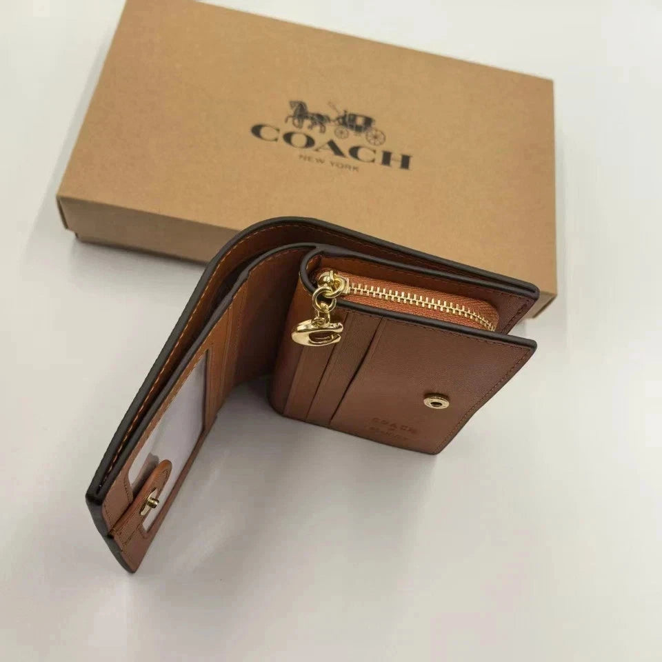 Women's Snap Wallet – Signature Canvas with Snoopy Character Print, Compact Card & Cash Organizer | COACH x Peanuts CBN32