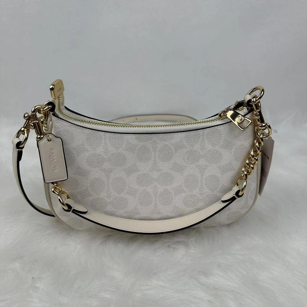 Women's Teri Shoulder Bag – Gold, White & Chalk Signature Canvas, Elegant Everyday Handbag | COACH CV933