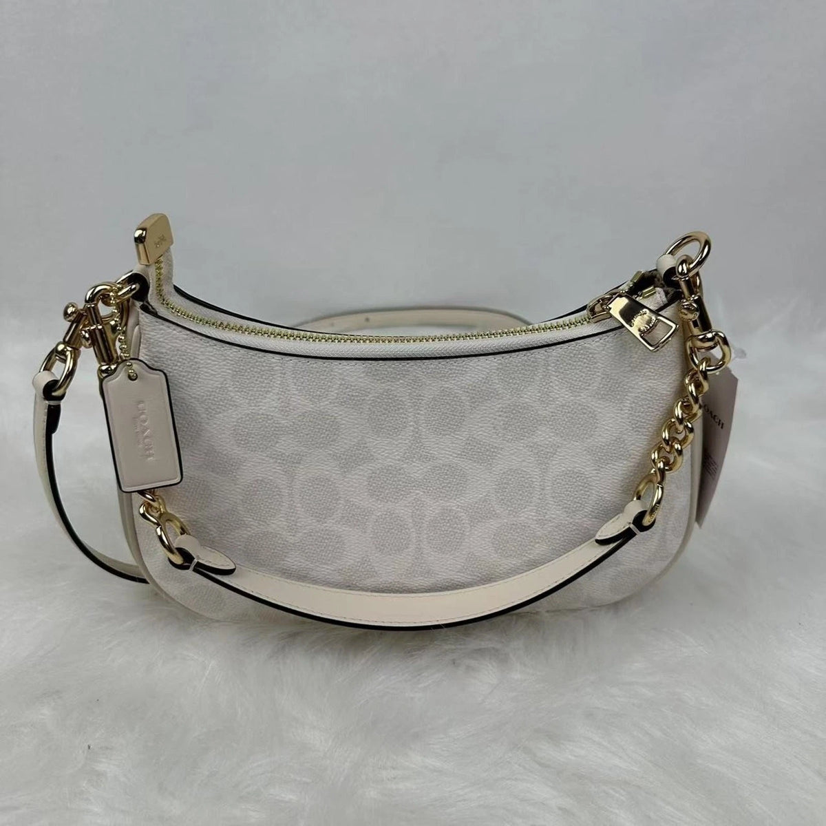 Women's Teri Shoulder Bag – Gold, White & Chalk Signature Canvas, Elegant Everyday Handbag | COACH CV933