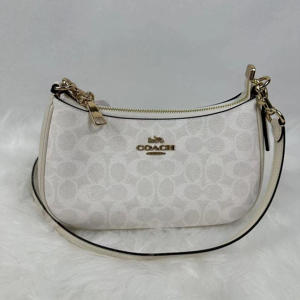 Women's Teri Shoulder Bag – Gold, White & Chalk Signature Canvas, Elegant Everyday Handbag | COACH CV933