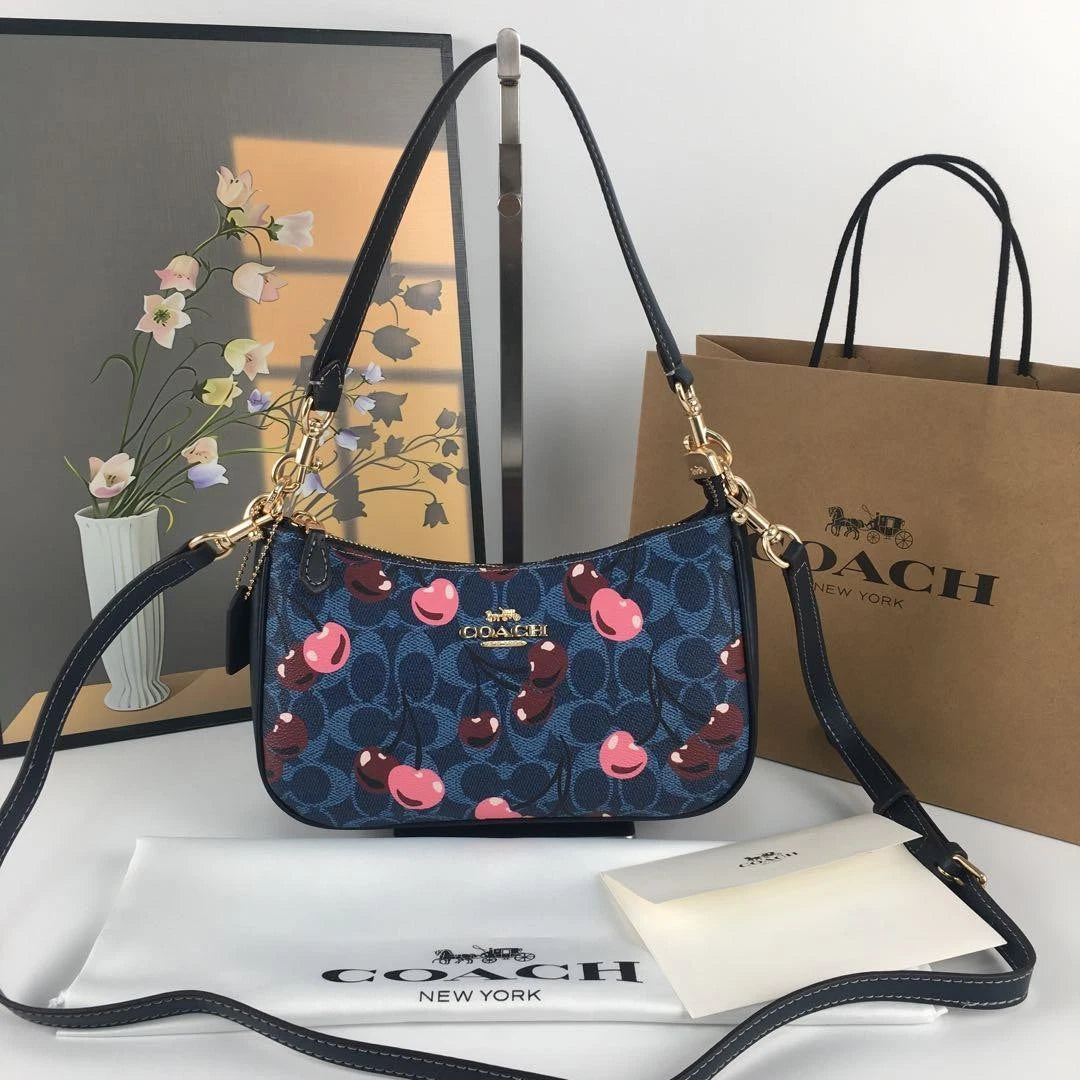 Women's Teri Shoulder & Crossbody Bag – Denim Signature Canvas with Cherry Print, Everyday Handbag | COACH CY694