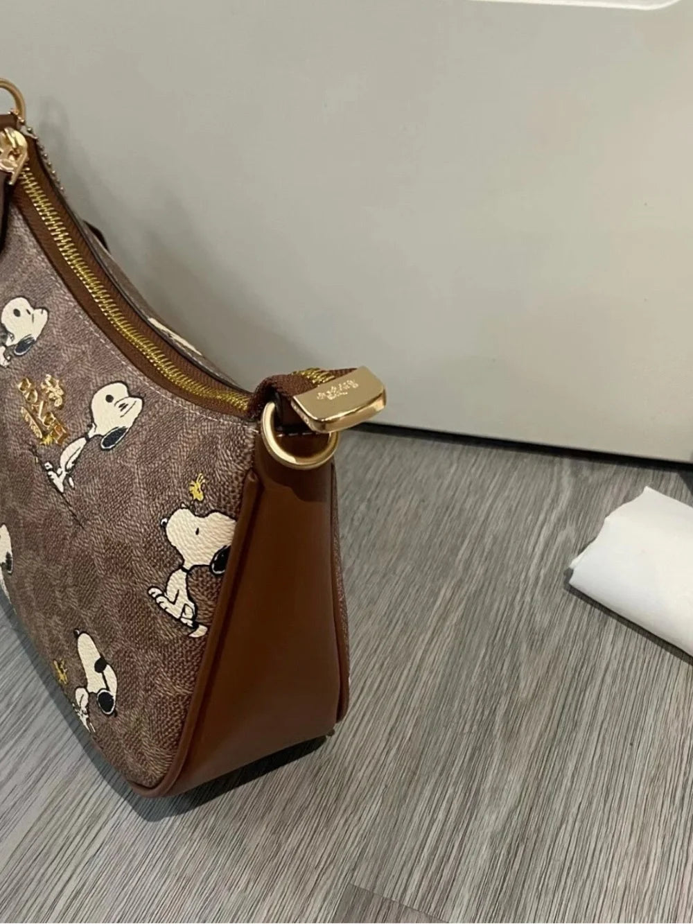 Women's Brown Shoulder Bag – Printed Canvas Everyday Handbag with Adjustable Strap | Coach Teri Snoopy