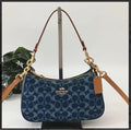 Women's Signature Denim Shoulder Bag – Blue Denim with Vachetta Leather Details, Everyday Crossbody Style | COACH Teri CAF82