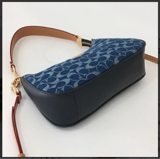 Women's Signature Denim Shoulder Bag – Blue Denim with Vachetta Leather Details, Everyday Crossbody Style | COACH Teri CAF82