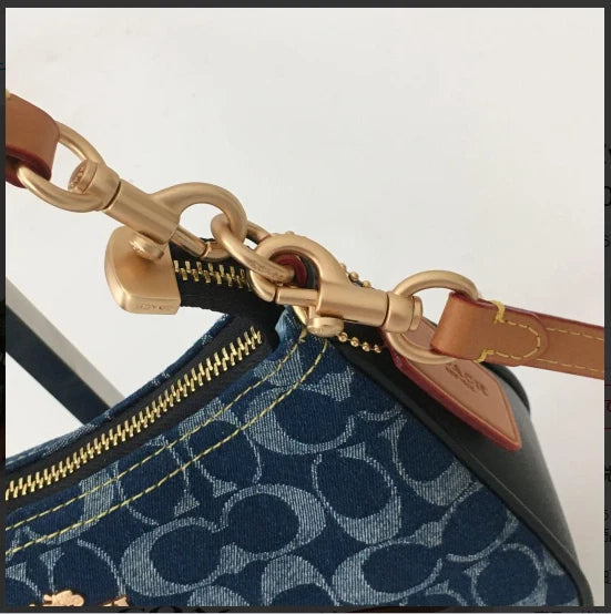 Women's Signature Denim Shoulder Bag – Blue Denim with Vachetta Leather Details, Everyday Crossbody Style | COACH Teri CAF82